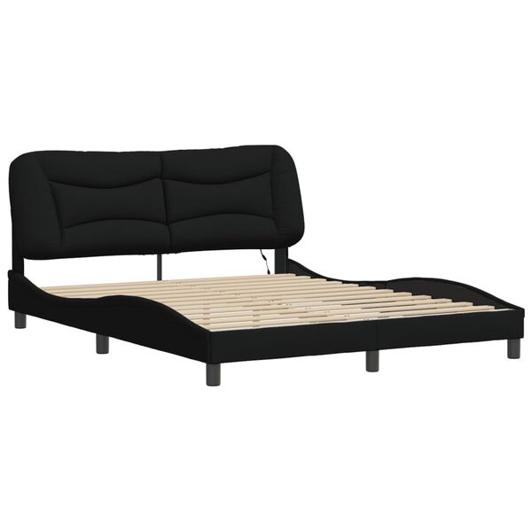 vidaXL Bed Frame with LED without Mattress "Hvar" Black 152x203 cm Queen Fabric
