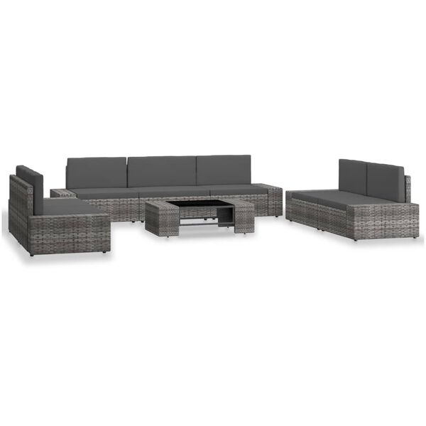 vidaXL 8 Piece Garden Lounge Set Poly Rattan Grey