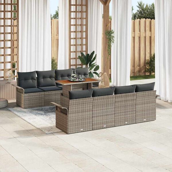 vidaXL Garden Sofa Set with Cushion 7 pcs Grey Poly Rattan