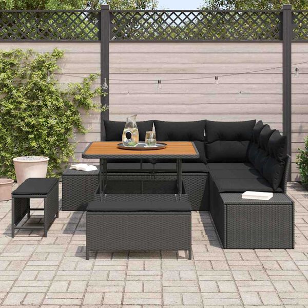 vidaXL Garden Sofa Set with Storage 8 pcs Black Poly rattan