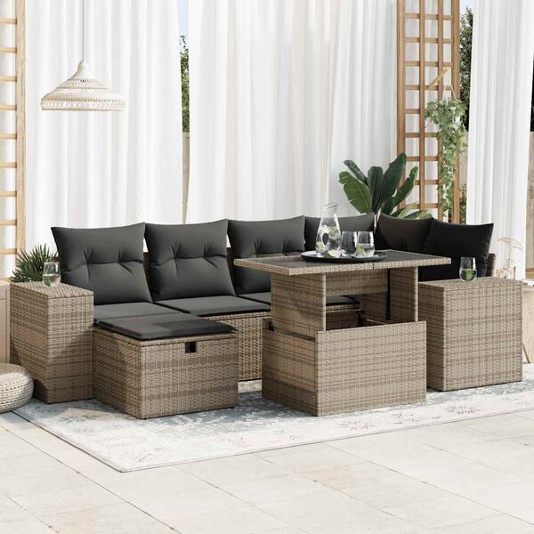 vidaXL 8 Piece Garden Sofa Set with Cushions Grey Poly Rattan