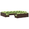 vidaXL 14 Piece Garden Lounge Set with Cushions Brown Poly Rattan