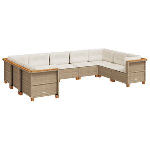 vidaXL 9 Piece Garden Sofa Set with Cushions Beige Poly Rattan