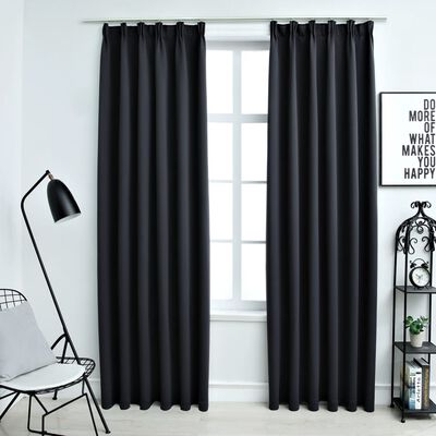 vidaXL Blackout Curtains with Hooks 2 pcs Black 140x245 cm
