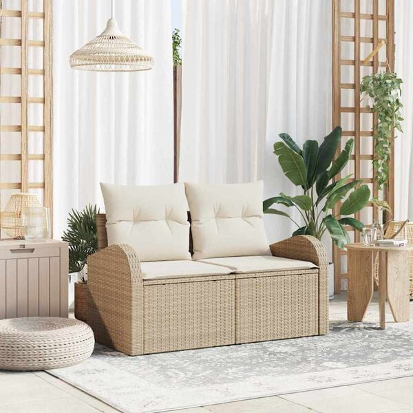 vidaXL Garden Sofa Beige 124 x 62 x 69cm Poly Rattan
