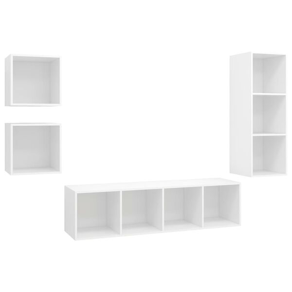 vidaXL 4 Piece TV Cabinet Set White Engineered Wood