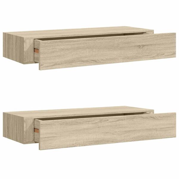 vidaXL Wall-mounted Drawer Shelves 2 pcs Oak 60x23.5x10cm MDF