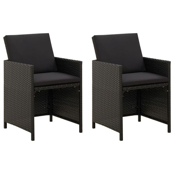 vidaXL Garden Chairs with Cushions 2 pcs Poly Rattan Black