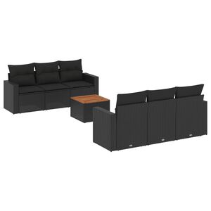 vidaXL 7 Piece Garden Sofa Set with Cushions Black Poly Rattan