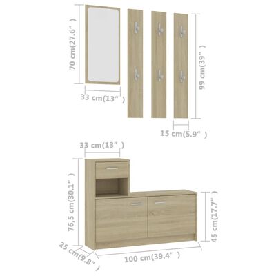 vidaXL Hallway Unit Sonoma Oak 100x25x76.5 cm Engineered Wood