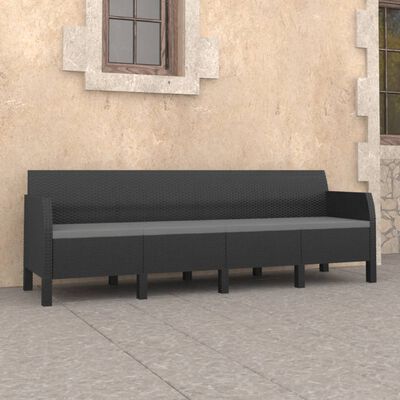 vidaXL 4-Seater Garden Sofa with Cushions Anthracite PP Rattan