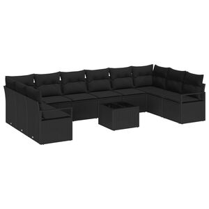 vidaXL Garden Sofa Set with Cushion 11 pcs Black Poly Rattan