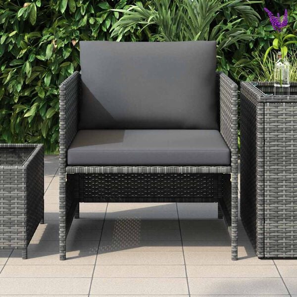 vidaXL Garden Sofa with Cushions Grey Poly Rattan