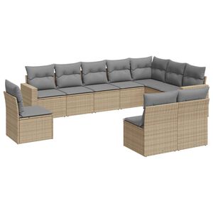 vidaXL 10 Piece Garden Sofa Set with Cushions Beige Poly Rattan
