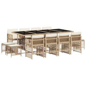 vidaXL 13 Piece Garden Dining Set with Cushions Beige Poly Rattan