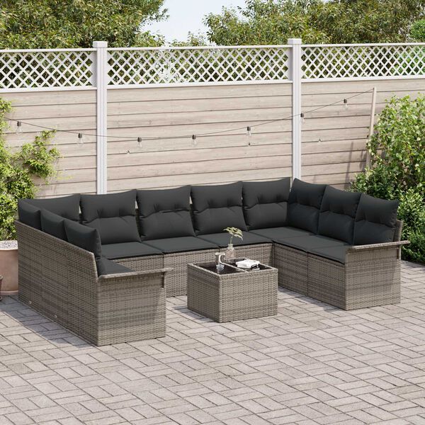 vidaXL Garden Sofa Set with Storage 10 pcs Black Poly Rattan
