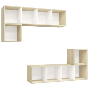 vidaXL 4 Piece TV Cabinet Set White and Sonoma Oak Engineered Wood