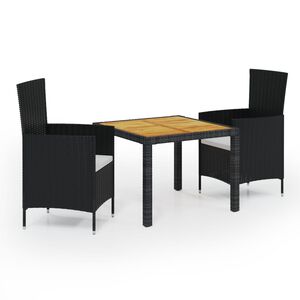 vidaXL 3 Piece Outdoor Dining Set with Cushions Poly Rattan Black