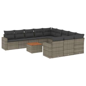 vidaXL 12 Piece Garden Sofa Set with Cushions Grey Poly Rattan