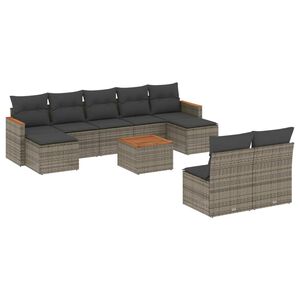 vidaXL 10 Piece Garden Sofa Set with Cushions Grey Poly Rattan