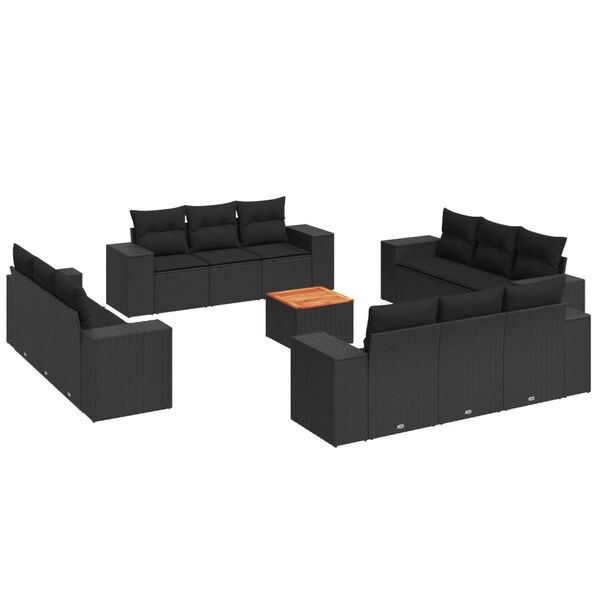 vidaXL 13 Piece Garden Sofa Set with Cushions Black Poly Rattan