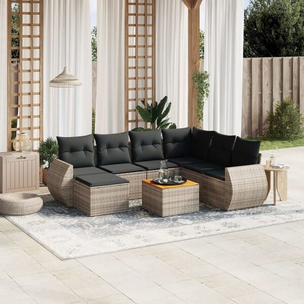 vidaXL 8 Piece Garden Sofa Set with Cushions Grey Poly Rattan