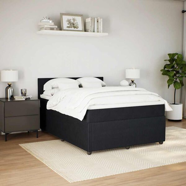 vidaXL Box Spring Bed with Mattress Black Double Velvet