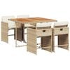 vidaXL 5 Piece Garden Dining Set with Cushions Beige Poly Rattan