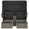 vidaXL Garden Sofa 2-Seater with Canopy and Stools Grey Poly Rattan