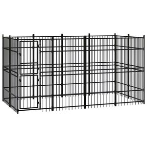 vidaXL Dog Kennel | Black | Powder-coated steel | 7.37 m&sup2; | Durable