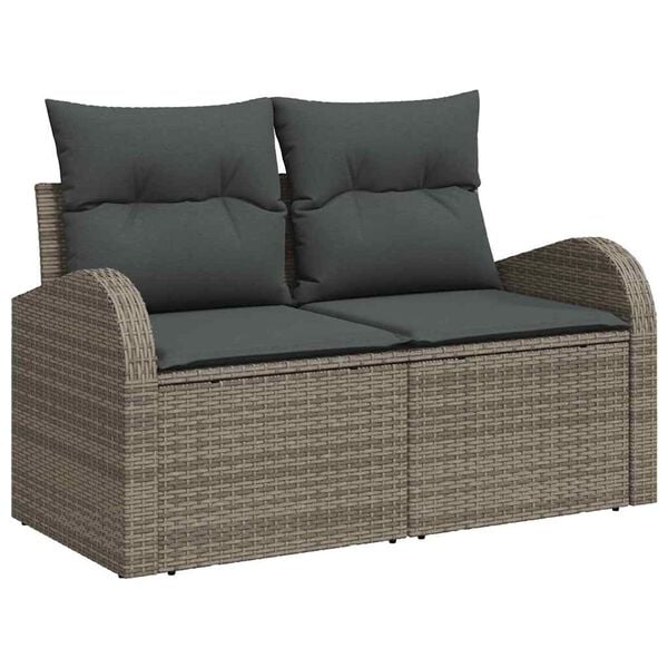 vidaXL Garden Sofa Set with Cushion 9 pcs Grey Poly rattan