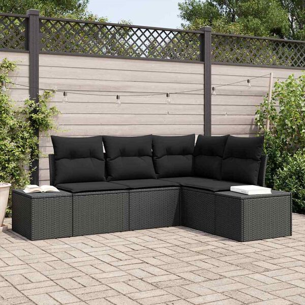 vidaXL Garden Sofa Set with Storage 4 pcs Black Poly Rattan