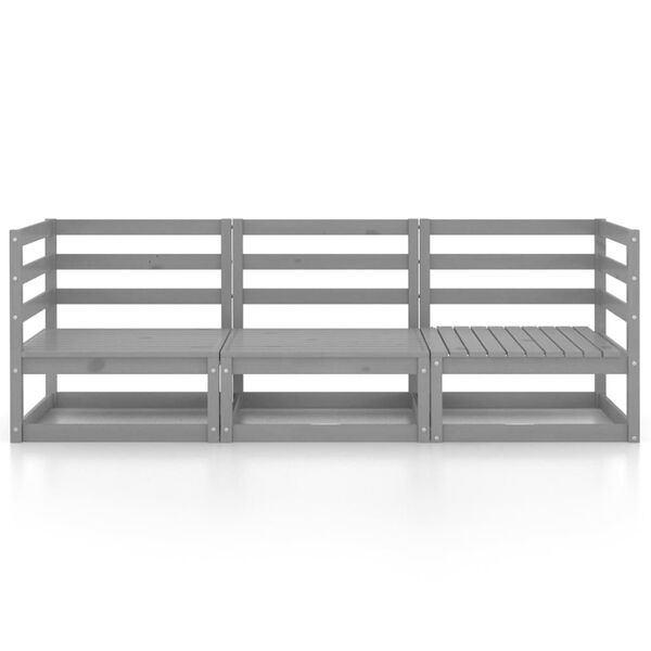 vidaXL Garden 3-Seater Sofa Grey Solid Pinewood