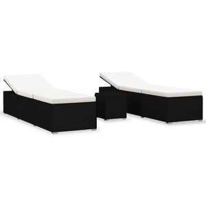 vidaXL 3 Piece Garden Sun Loungers with Tea Table Poly Rattan Black