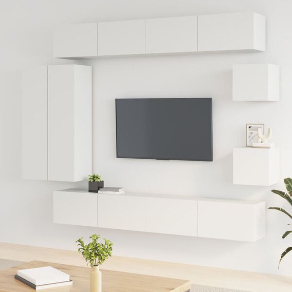 vidaXL 8 Piece TV Cabinet Set White Engineered Wood