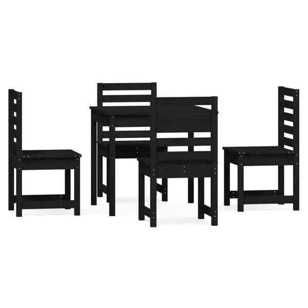 vidaXL 5 Piece Garden Dining Set Black Solid Wood Pine