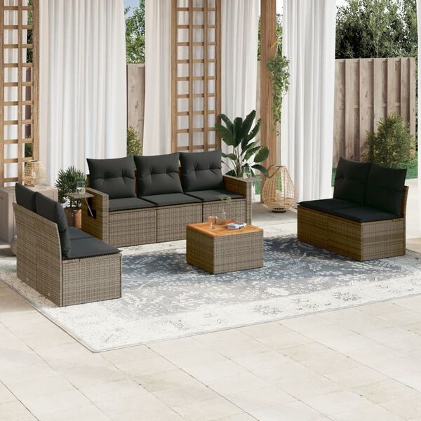 vidaXL 8 Piece Garden Sofa Set with Cushions Grey Poly Rattan