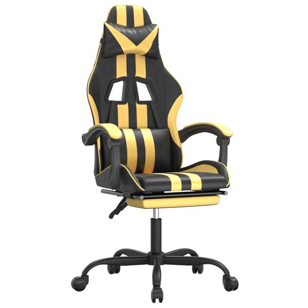 vidaXL Swivel Gaming Chair with Footrest Black&Gold Faux Leather