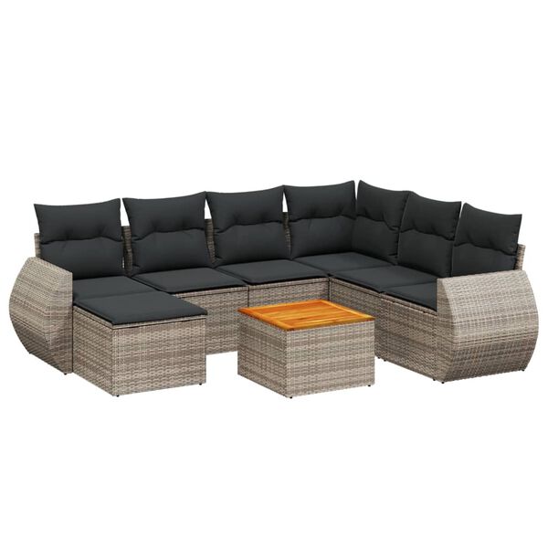vidaXL 8 Piece Garden Sofa Set with Cushions Grey Poly Rattan