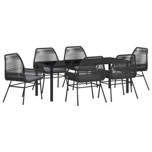 vidaXL Garden Dining Set with Cushion 7 pcs Black Poly Rattan