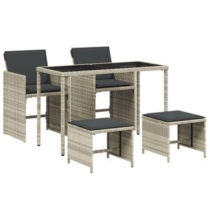 vidaXL 5 Piece Garden Dining Set with Cushions Light Grey Poly Rattan
