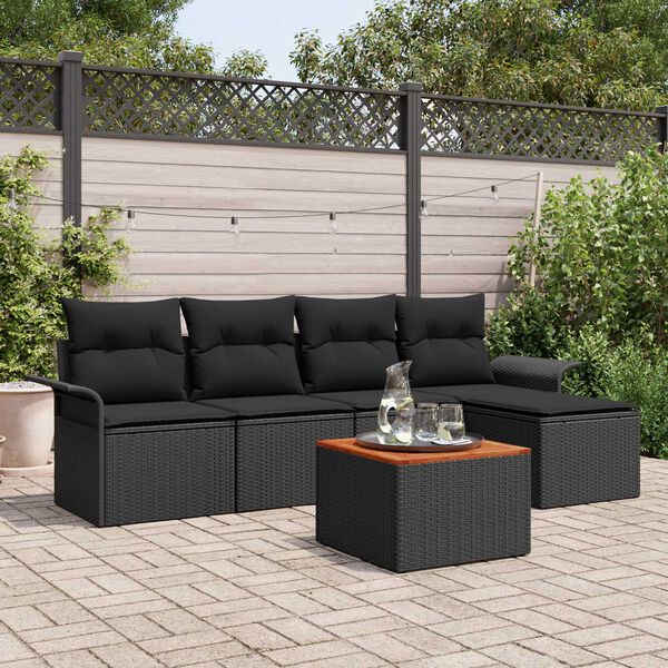 vidaXL Garden Sofa Set with Storage 6 pcs Black Poly Rattan