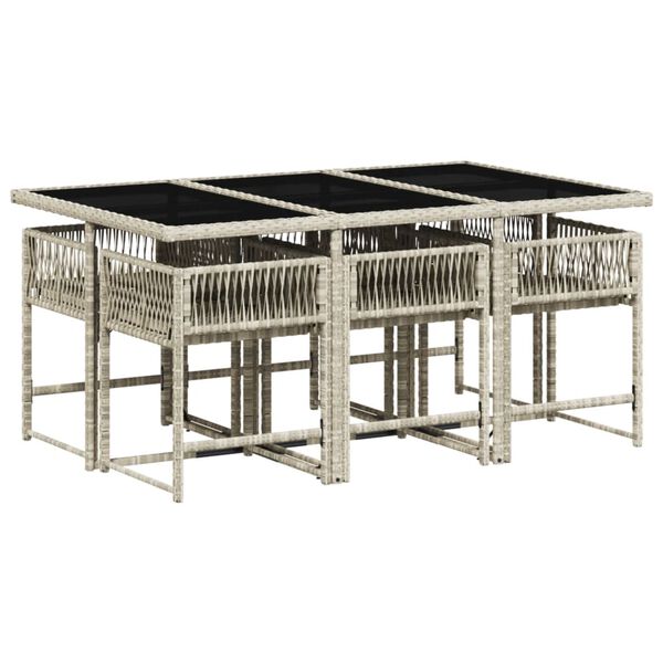 vidaXL 7 Piece Garden Dining Set with Cushions Light Grey Poly Rattan