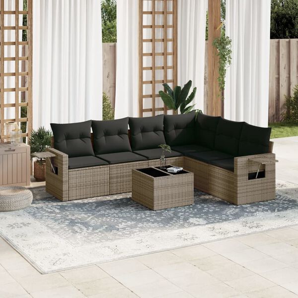 vidaXL 7 Piece Garden Sofa Set with Cushions Grey Poly Rattan