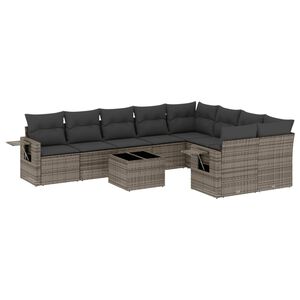 vidaXL 10 Piece Garden Sofa Set with Cushions Grey Poly Rattan