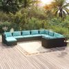 vidaXL 10 Piece Garden Lounge Set with Cushions Poly Rattan Black