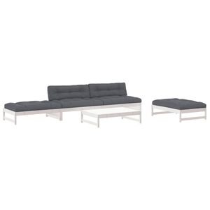 vidaXL 5 Piece Garden Lounge Set with Cushions White Solid Wood