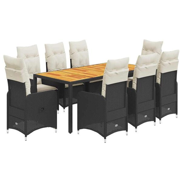 vidaXL 9 Piece Garden Bistro Set with Cushions Black Poly Rattan