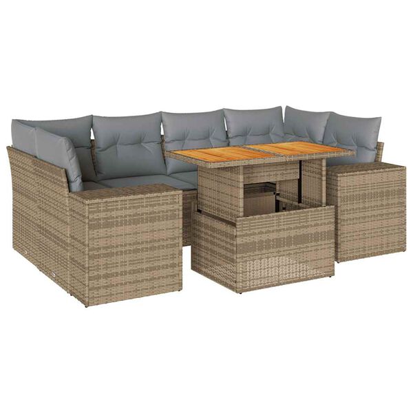 vidaXL 7 Piece Garden Sofa Set with Cushions Beige Poly Rattan