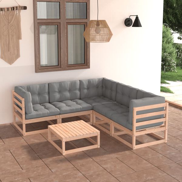 vidaXL 6 Piece Garden Lounge Set with Cushions Solid Pinewood